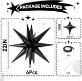 18 Pcs Black Star Balloons, Black Balloon with 6 Pcs 22-Inch