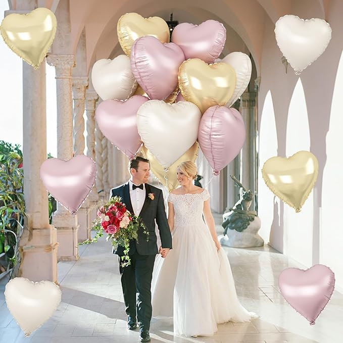 Dusty Pink Cream Heart Balloons, 12Pcs 18 Inch Retro Blush Pink Nude