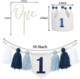 1st Birthday Decoration Blue And White High Chair Banner For Boy