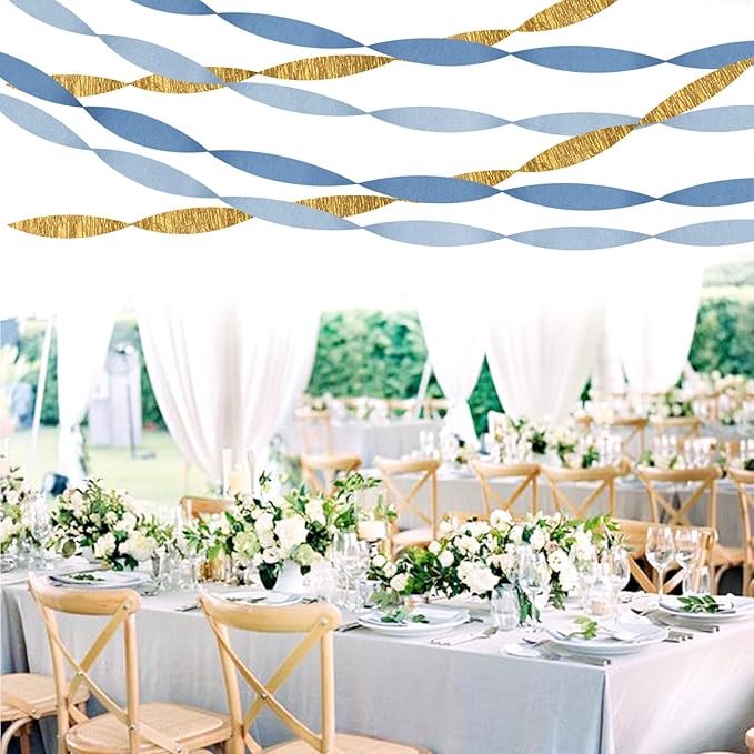 Light-Dusty Blue Gold Party-Decorations Streamers - 9 Rolls Birthday