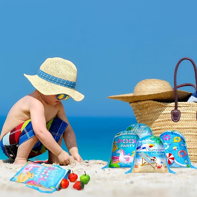 Capoda 24pcs Pool Party Favors Bags Summer Beach Drawstring Bags