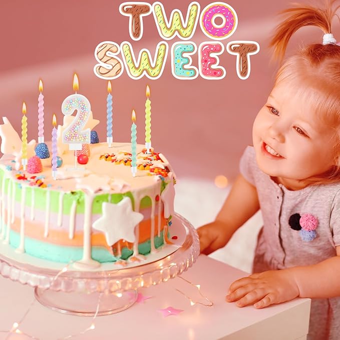 MTLEE Number 2 Birthday Candle with 12 Pcs Spiral Candles for Girls