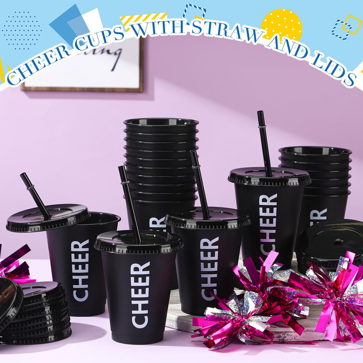 Domensi 20 Pcs Cheer Cup Gift Bulk for Team 16 oz Plastic Ballet Dance
