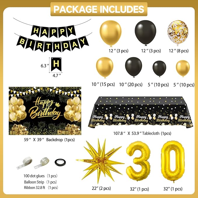 Black and Gold Birthday Decorations for Men Women Black and Gold