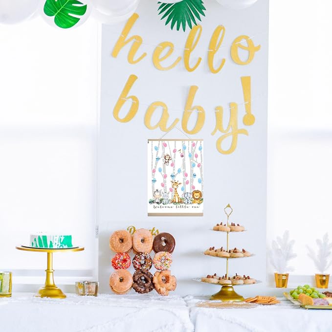 Gender Reveal Decorations Fingerprint Tree with Woodland Safari