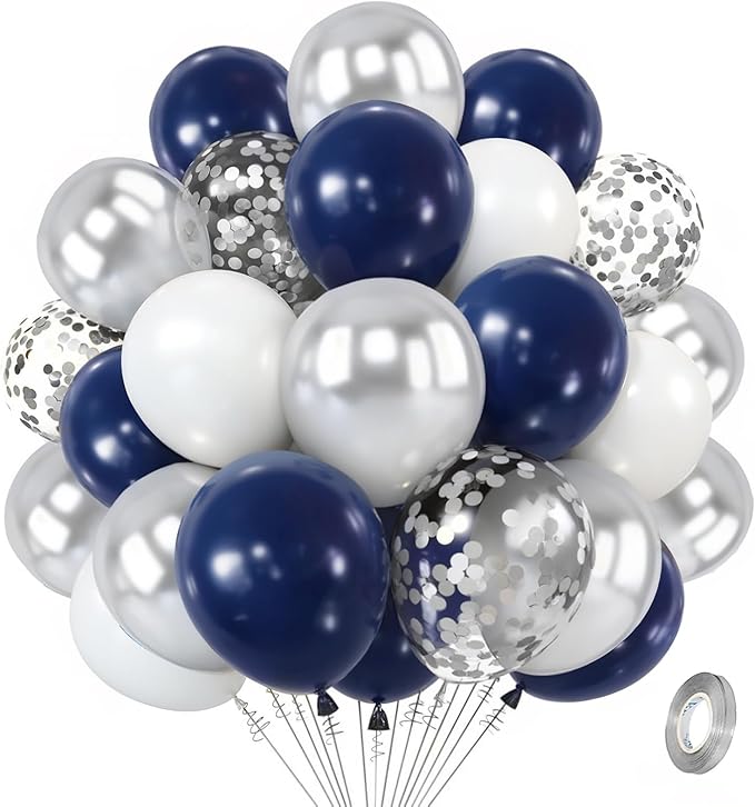 Zesliwy Navy Blue Silver Balloons Kit,50pcs 12inch Royal Dark Blue