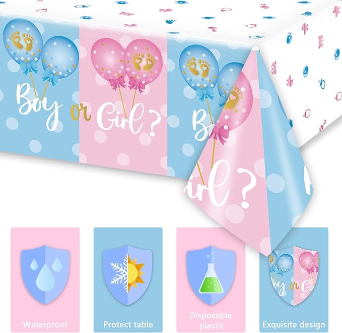 Tevxj 3 Pieces Gender Reveal Tablecovers Boy or Girl Plastic