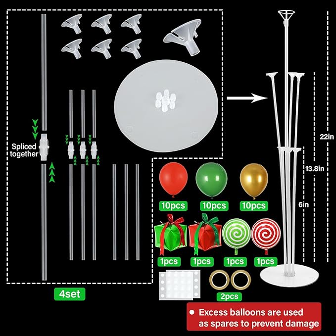 4 Sets Christmas Party Balloons Stand Kit with Gift Box Candy Foil