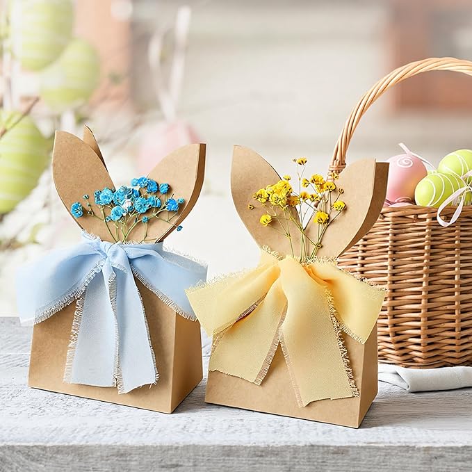 Affrolling 24 Set Boho Bow Easter Bunny Party Favor Bags DIY Bunny Gif