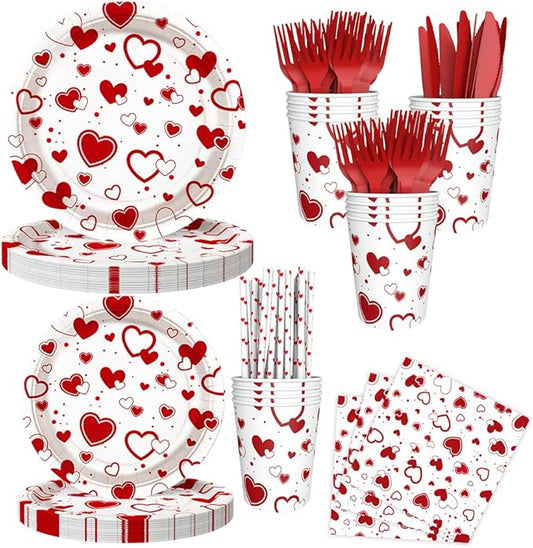 112 PCS Valentines Day Plates and Napkins Party Decorations Red