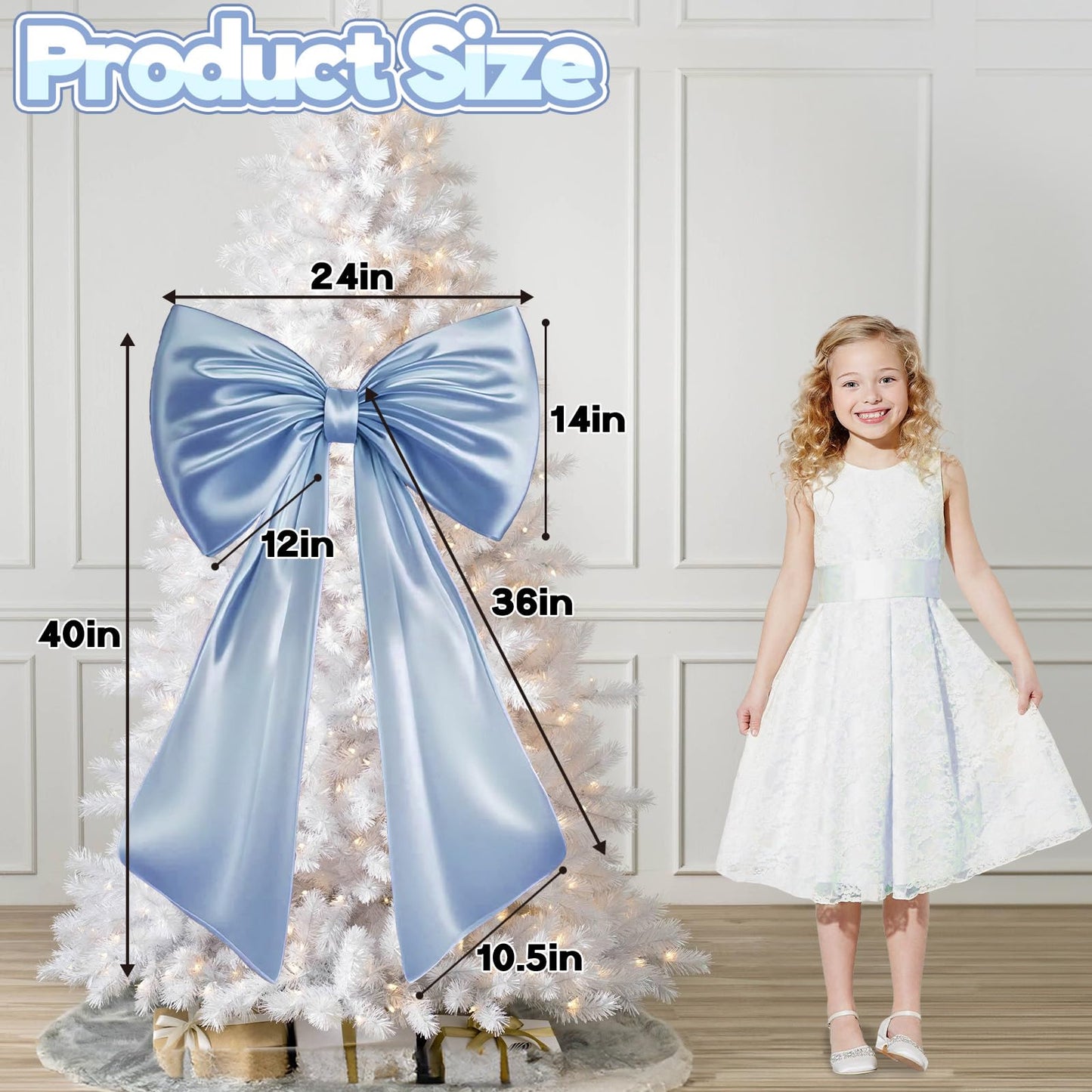 Froova Big Blue Bow Room Decor 40x24 in Large Baby Blue Coquette