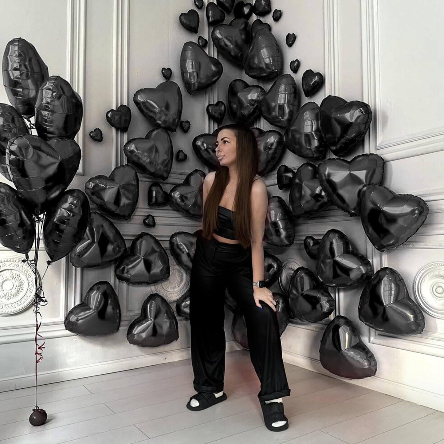 Black Heart Balloons, 19PCS Black Heart Shape Balloons, 18Inch with