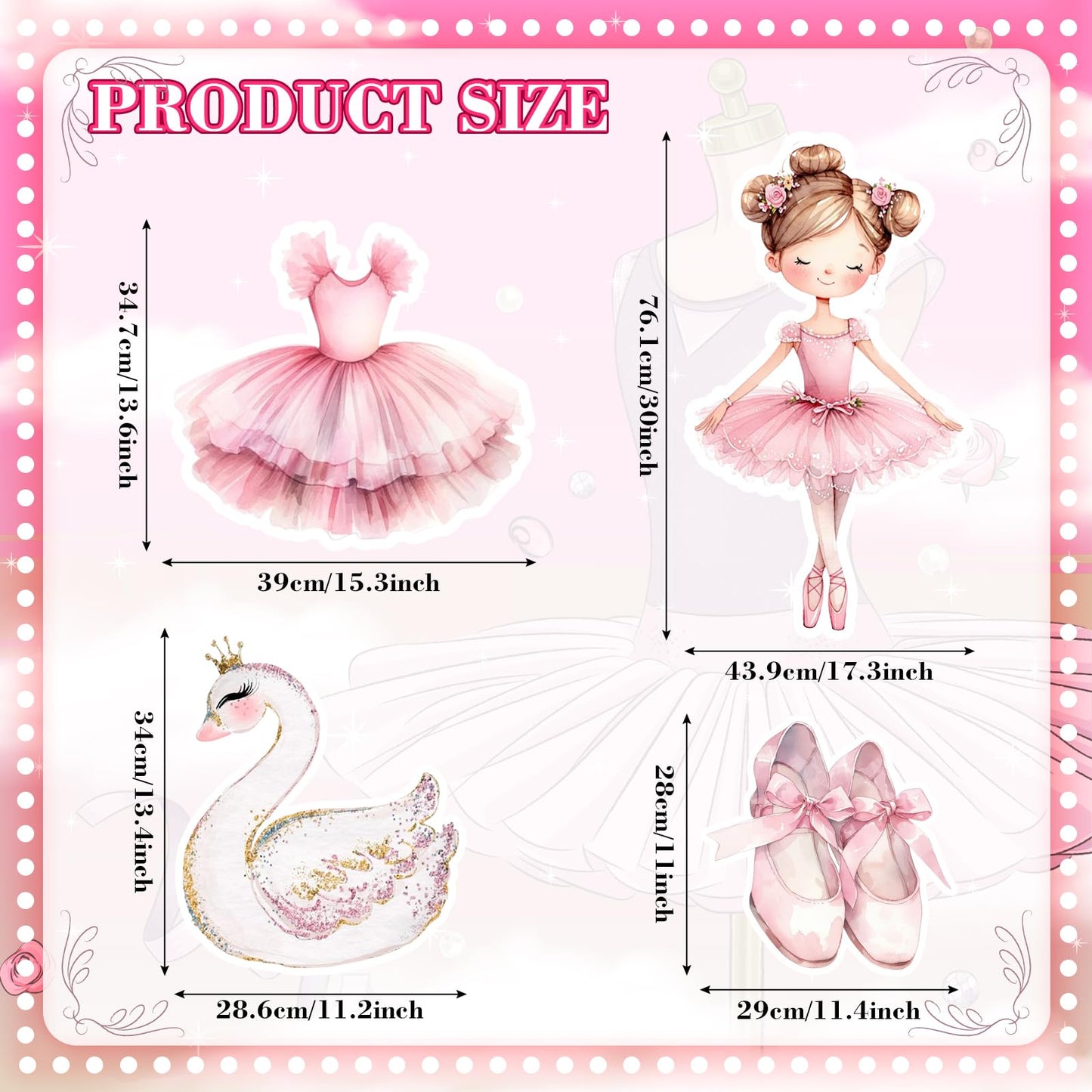 Honoson 4 Pcs Large 24" x 32" Ballerina Dancer Cardboard Cutouts, Pink