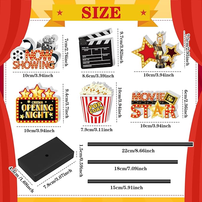 6 Pcs Movie Night Wooden Sign Set Movie Party Decorations Star Video