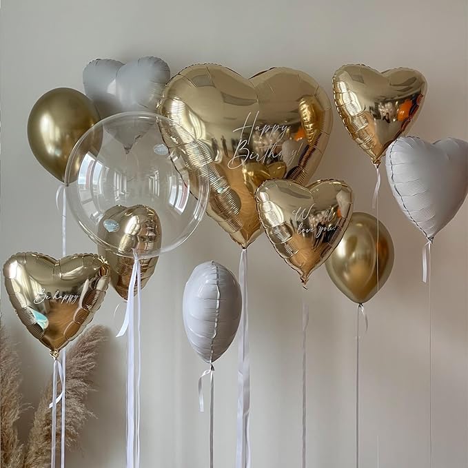 Cream White Heart Balloons,12Pcs Sand White Gold Heart Shaped Foil