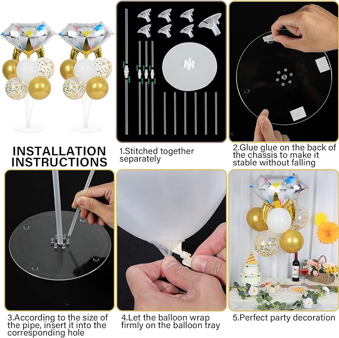 Engagement Party Balloons Stand Kit 2 Sets With 2 Diamond Ring Foil