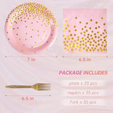 Pink and Gold Party Supplies,Serves 35 Guests Pink Paper Plates and