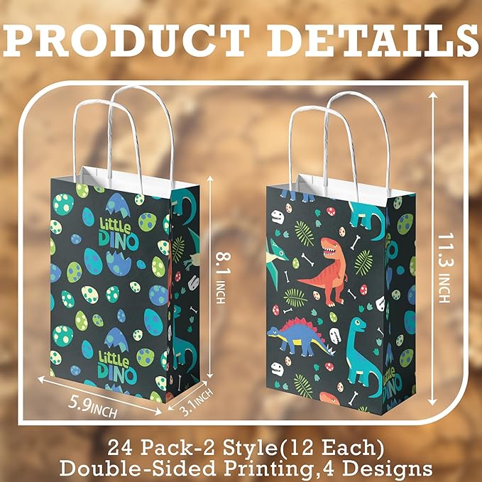 24 Pack Dinosaur Party Favor Bags for Kids T Rex Goodie Bags with