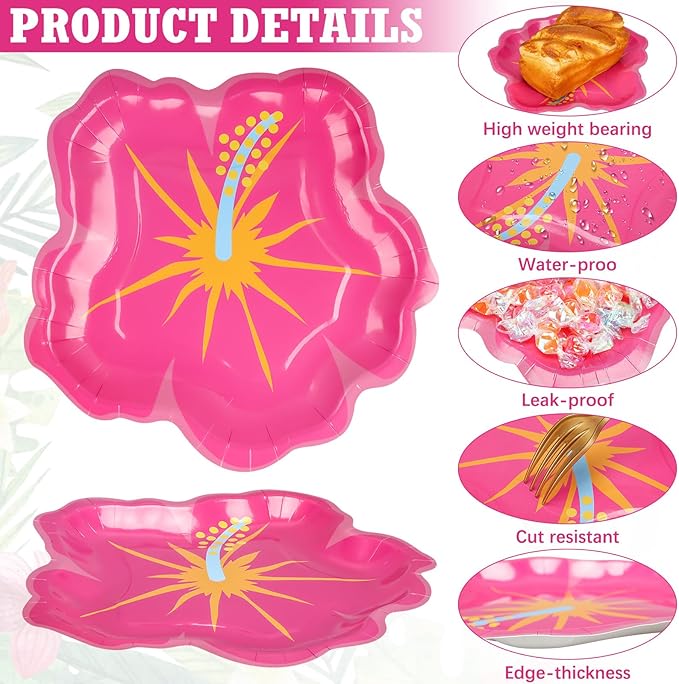 48 Pcs Hawaiian Hibiscus Paper Plates Decoration Summer Party Paper