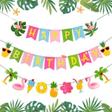 Hawaiian Happy Birthday Banner Tropical Luau Party Birthday Flamingo