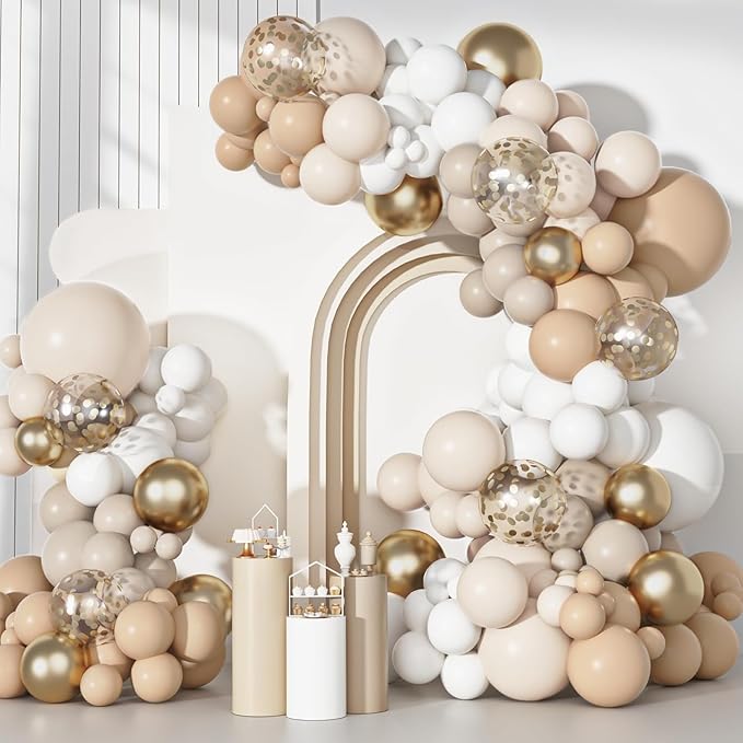 Ouddy Party White Sand Gold Balloon Arch Garland Kit, Different Sizes