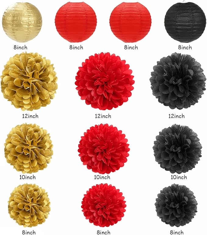 Red Black Gold Casino Theme Party Decorations 20pcs Game Night Paper