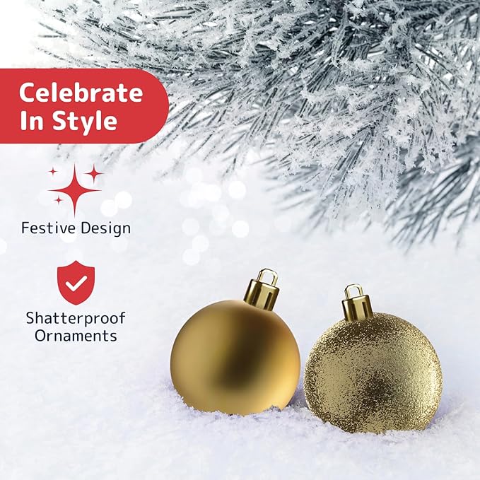 Prextex 36pc Shatterproof Christmas Ornaments Set - Gold Christmas
