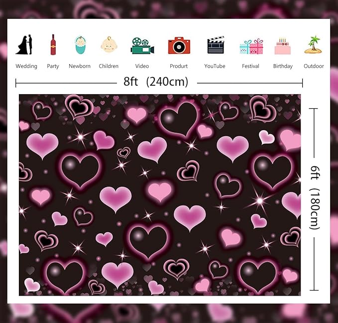 Pink Black Heart Backdrop Pink Heart Valentine's Day Photography
