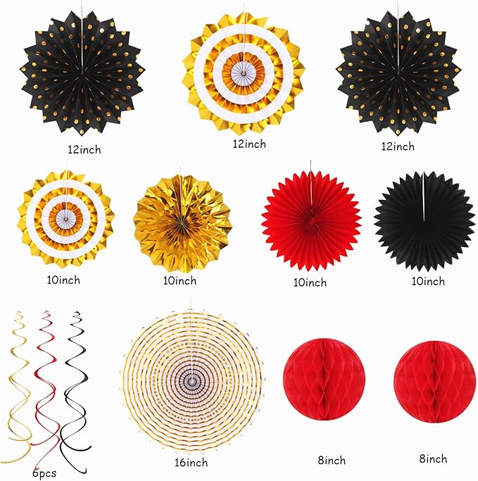 Red Black Gold Party Decorations Graduation Banner Streamers 18pcs