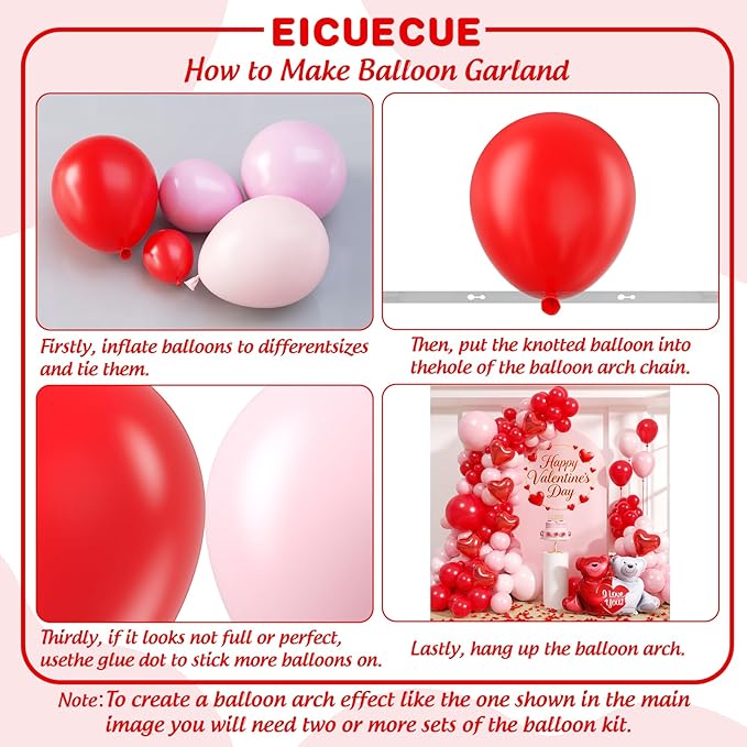 Valentines Day Balloons Garland Arch Kit Different Size Red Pink and