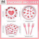 96Pcs Valentines Day Pales and Napkins Red Heart Love Valentine