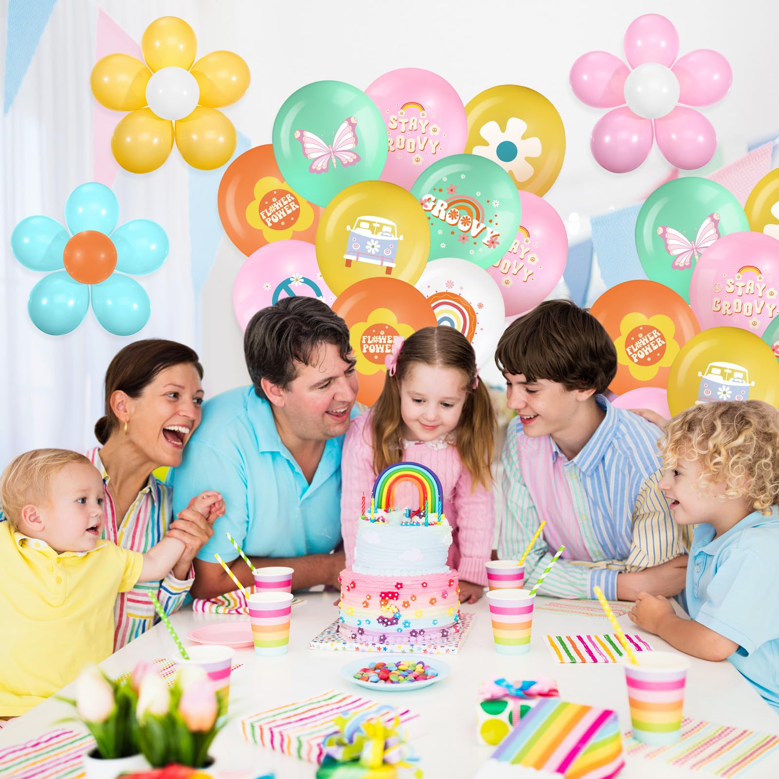 Hiboom 72 Pcs Groovy Retro Hippie Balloons Boho Peace Party Decor Fres