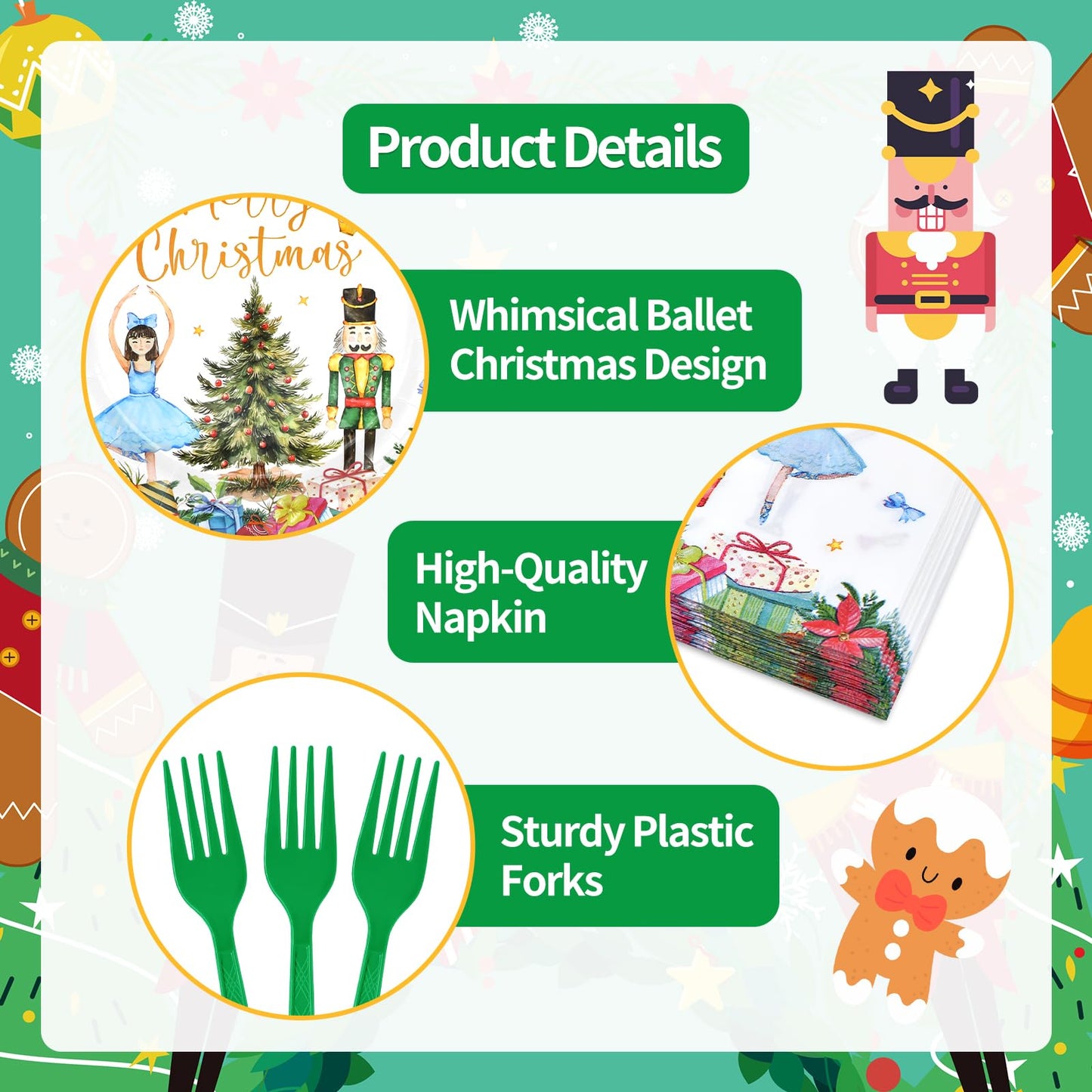 96 Pieces Christmas Ballet Party Tableware Set – Festive Disposable
