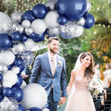144PCS Navy Blue Silver Balloons Garland Kit, 18 12 10 5 inch Blue