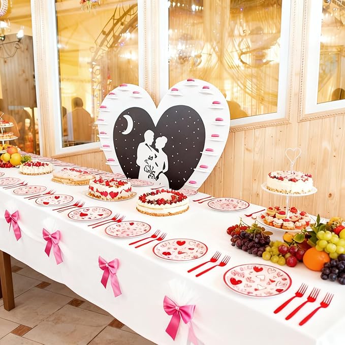 100 Pcs Valentine's Day Heart Tableware Party Supplies Set Serves 25