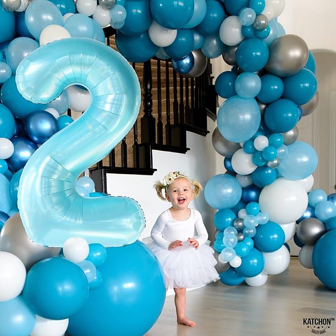 KatchOn Giant Light Blue Number 2 Balloon - 40 Inch | Light Blue 2
