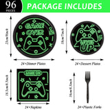96pcs Video Game Party Supplies Tableware Set Neon Game On Paper