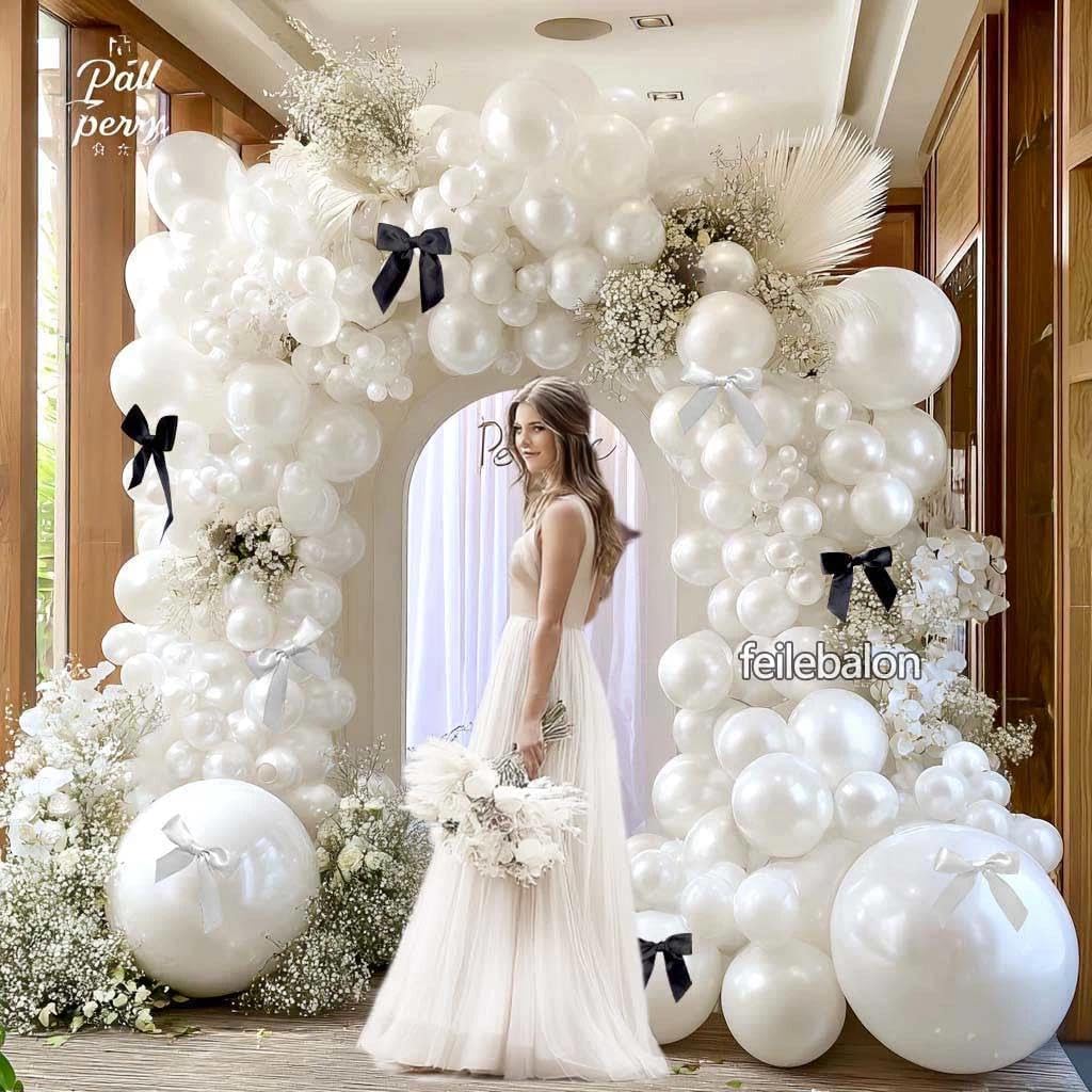 Pearl White Balloon Arch Kit,Double Stuffed White Pearl Balloon