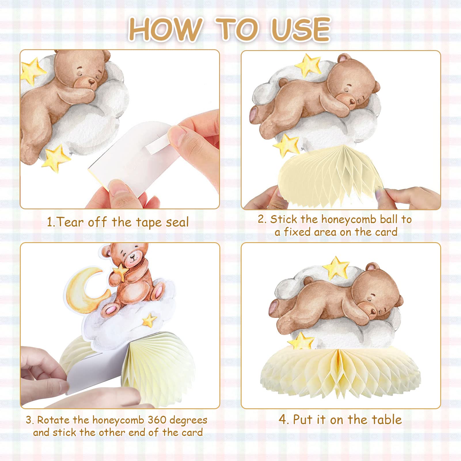 9 Pcs Bear Baby Shower Honeycomb Centerpieces Little Bear Teddy Paper