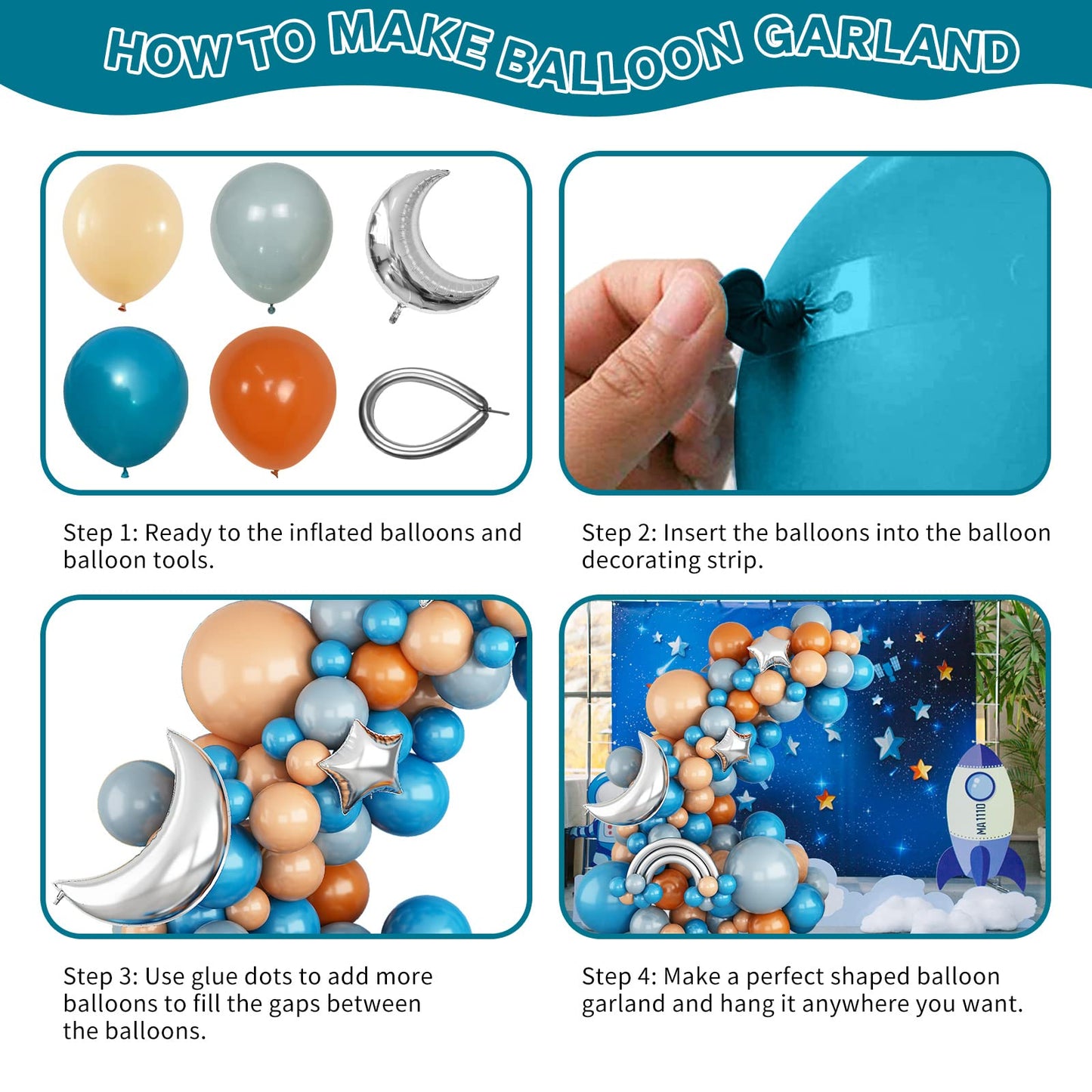 Blue and Orange Balloons Arch Kit, Space Balloon Arch Garland Kit With