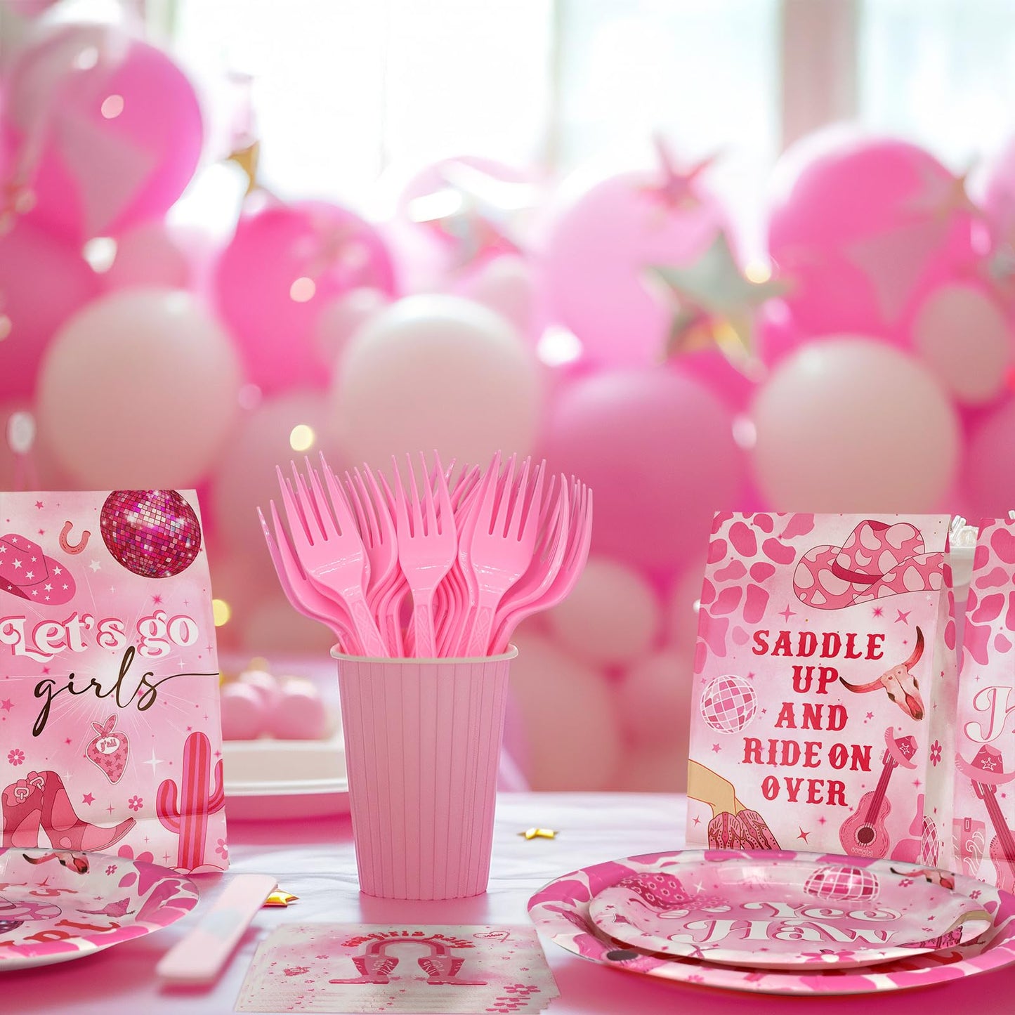 Pink Cowgirl Party Supplies Serves 20 - Nashville Bachelorette Party