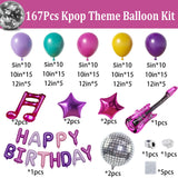 167PCS Purple Pink Teal K-Pop Music Themed Birthday Decorations with