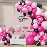 Pink and Black Balloons Arch Balloons Garland with Bow Heart Foil