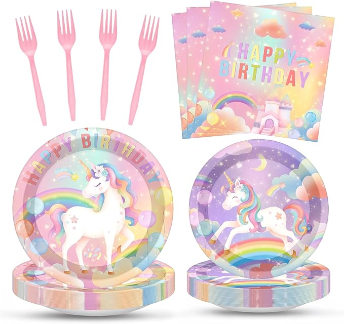 96 Pcs Happy Birthday Party Decorations Tableware Set Unicorn