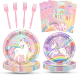 96 Pcs Happy Birthday Party Decorations Tableware Set Unicorn