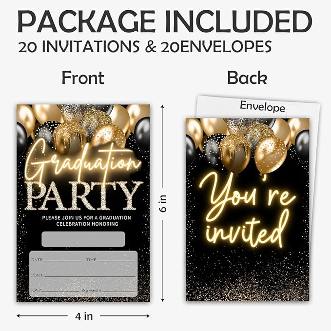 4"x6" Graduation Party Invites - Set Of 20 College, Junior, High
