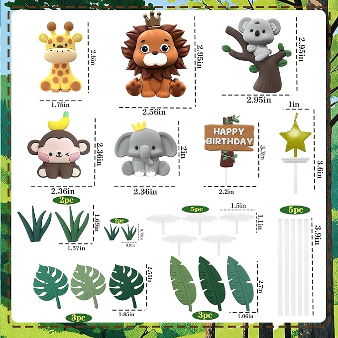 22PCS Safari Animal Cake Toppers & Wild One Birthday Decorations