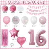 16th Birthday Decorations for Girls Pink Number 16 Balloon Bow