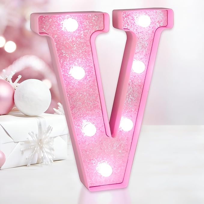 Pink Light Up Letters, LED Marquee Letters for Table, Small Glitter #1