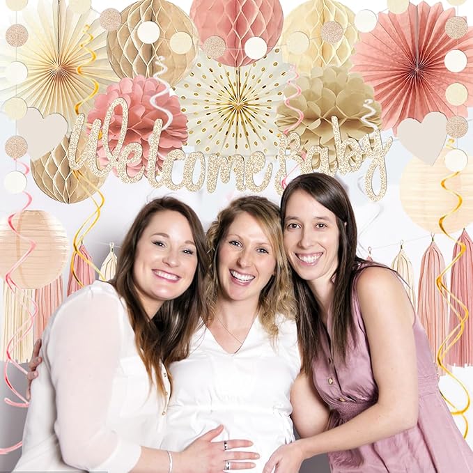 Dusty Pink Boho Baby Shower Party Decorations Beige Champagne Girl